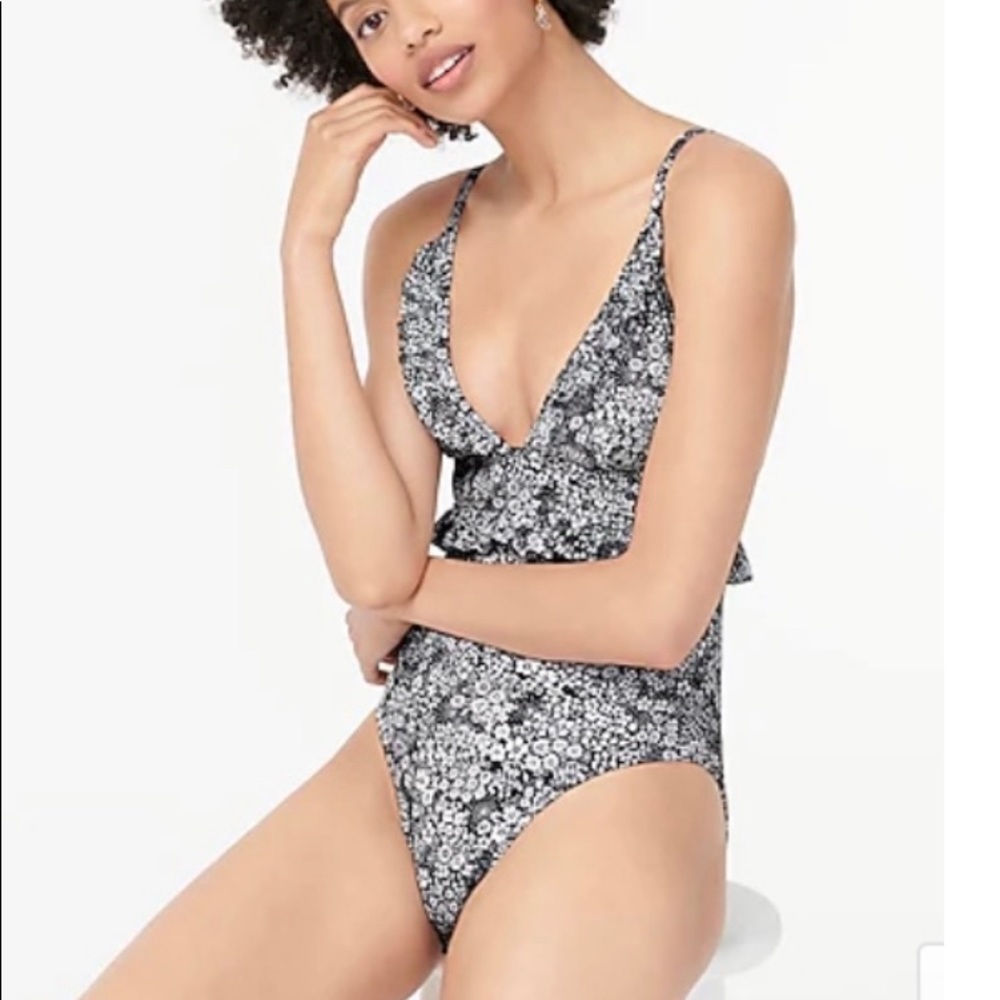 J Crew black and white floral swimsuit